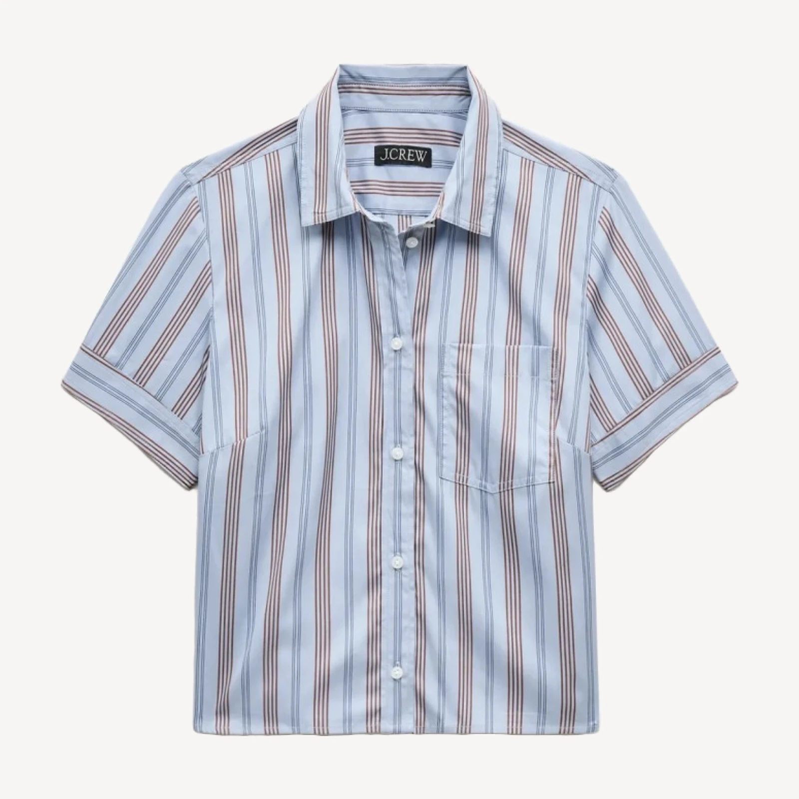 Button-up short-sleeve shirt in striped poplin