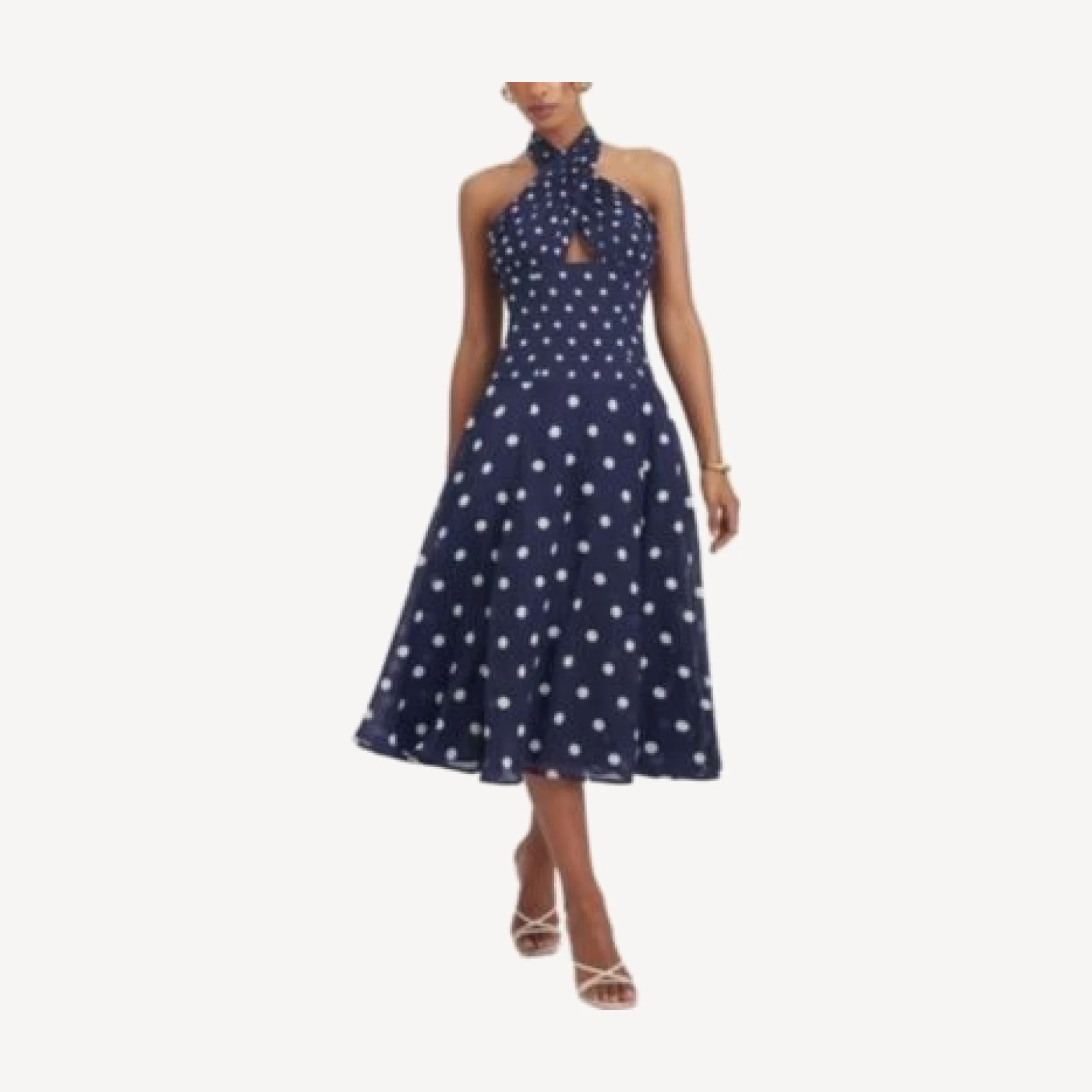 Miss Circle Nuri Polka Dot Ramie Crossover Halter A-Line Midi Dress