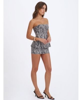 Miss Circle Petrina Zebra Linen Print Sleeveless Peplum Top