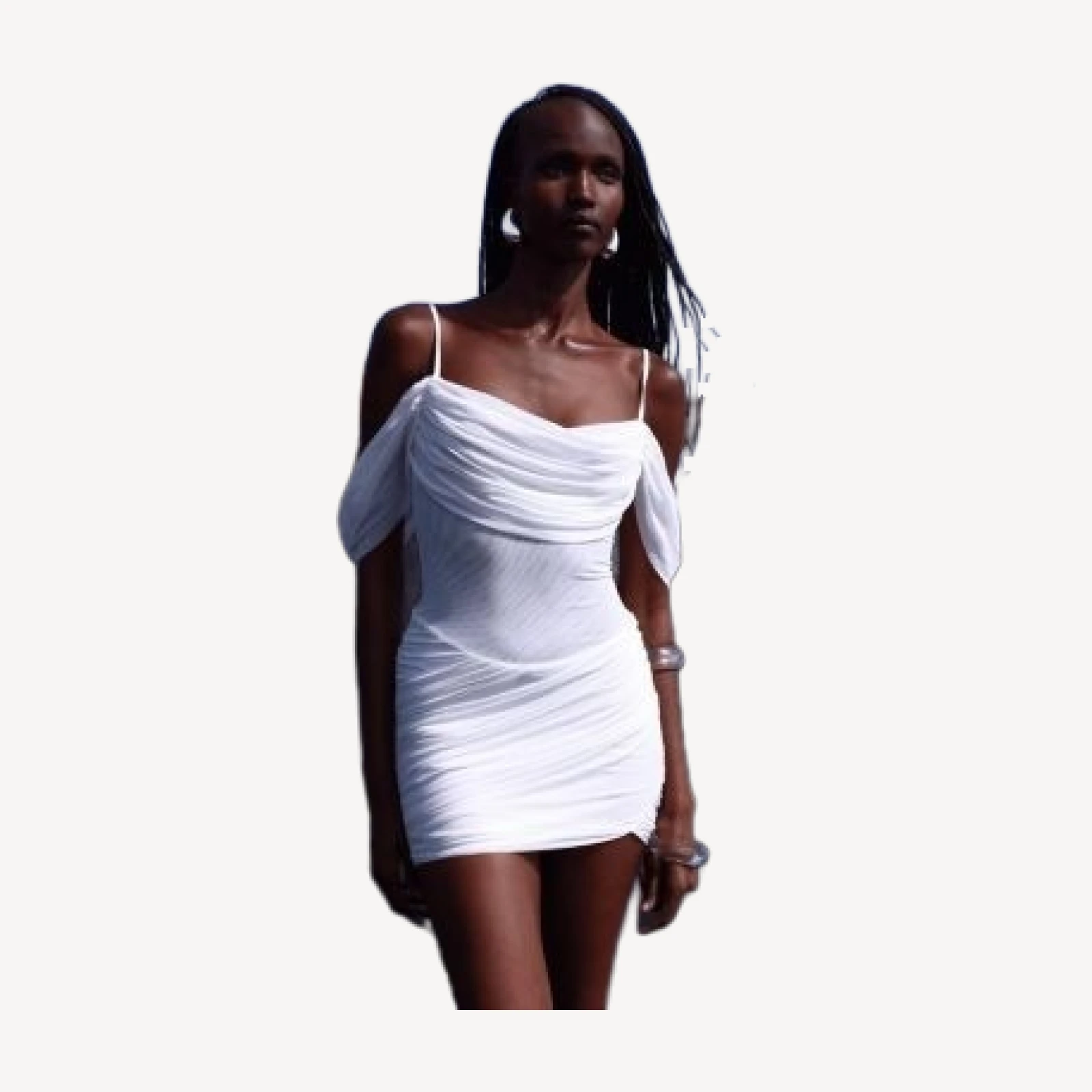 Miss Circle Umnia Mesh Off-Shoulder Drape Mini Dress