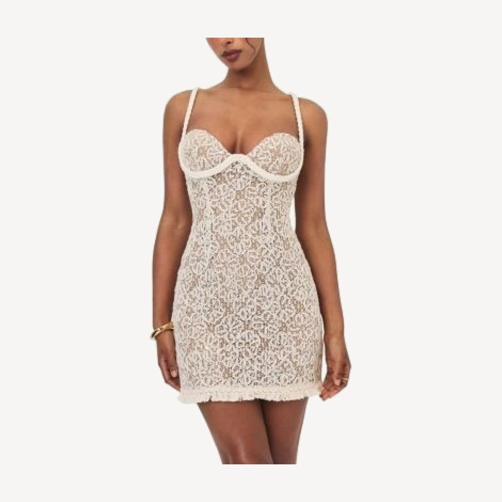 Miss Circle Taliyah Braided-Strap Chunky Lace Mini Dress