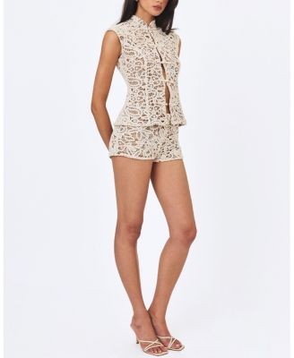 Miss Circle Rosetta Cotton Crochet Mandarin Collar Top