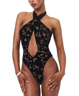 Miss Circle Breanna Velvet Lace Crossover Halter Swimsuit