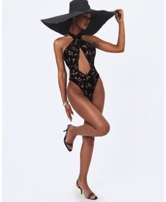 Miss Circle Breanna Velvet Lace Crossover Halter Swimsuit