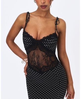 Miss Circle Zehra Polka Dot Chiffon Lace Cutout Mermaid Midi Dress