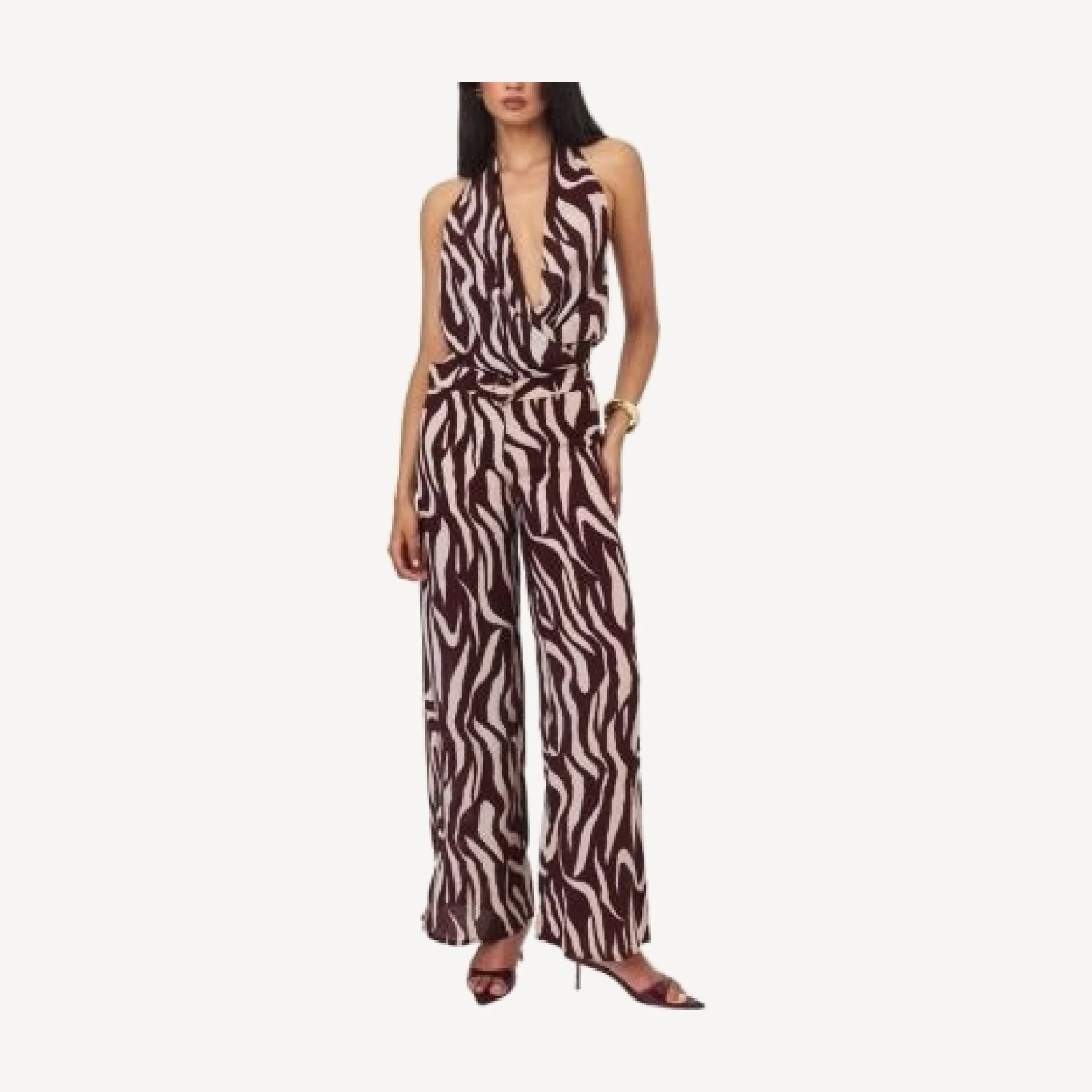 Miss Circle Ashlyn Print Belted Halter Jumpsuit