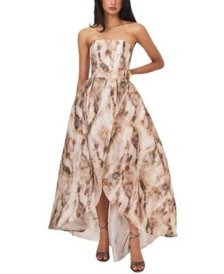 Miss Circle Micaela Watercolor Jacquard Chiffon Dipped Hem Gown