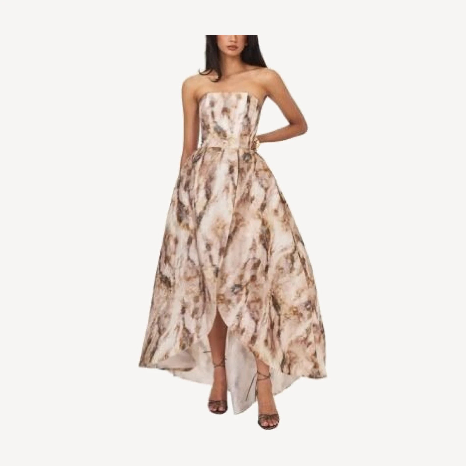Miss Circle Micaela Watercolor Jacquard Chiffon Dipped Hem Gown
