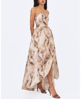 Miss Circle Micaela Watercolor Jacquard Chiffon Dipped Hem Gown