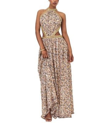 Miss Circle Quinnlyn Cheetah Print Chiffon Halter Maxi Dress