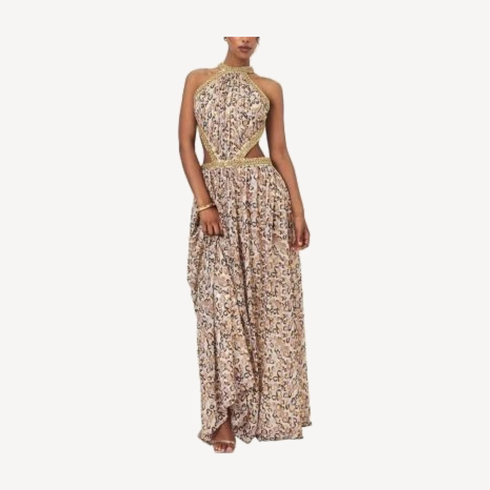 Miss Circle Quinnlyn Cheetah Print Chiffon Halter Maxi Dress