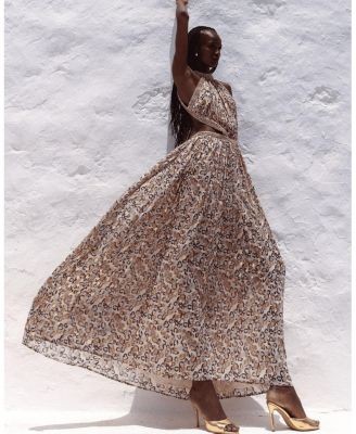 Miss Circle Quinnlyn Cheetah Print Chiffon Halter Maxi Dress