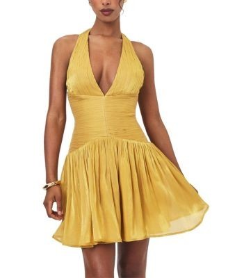 Miss Circle Xavia Crystal Organza Plunging Halter Mini Dress