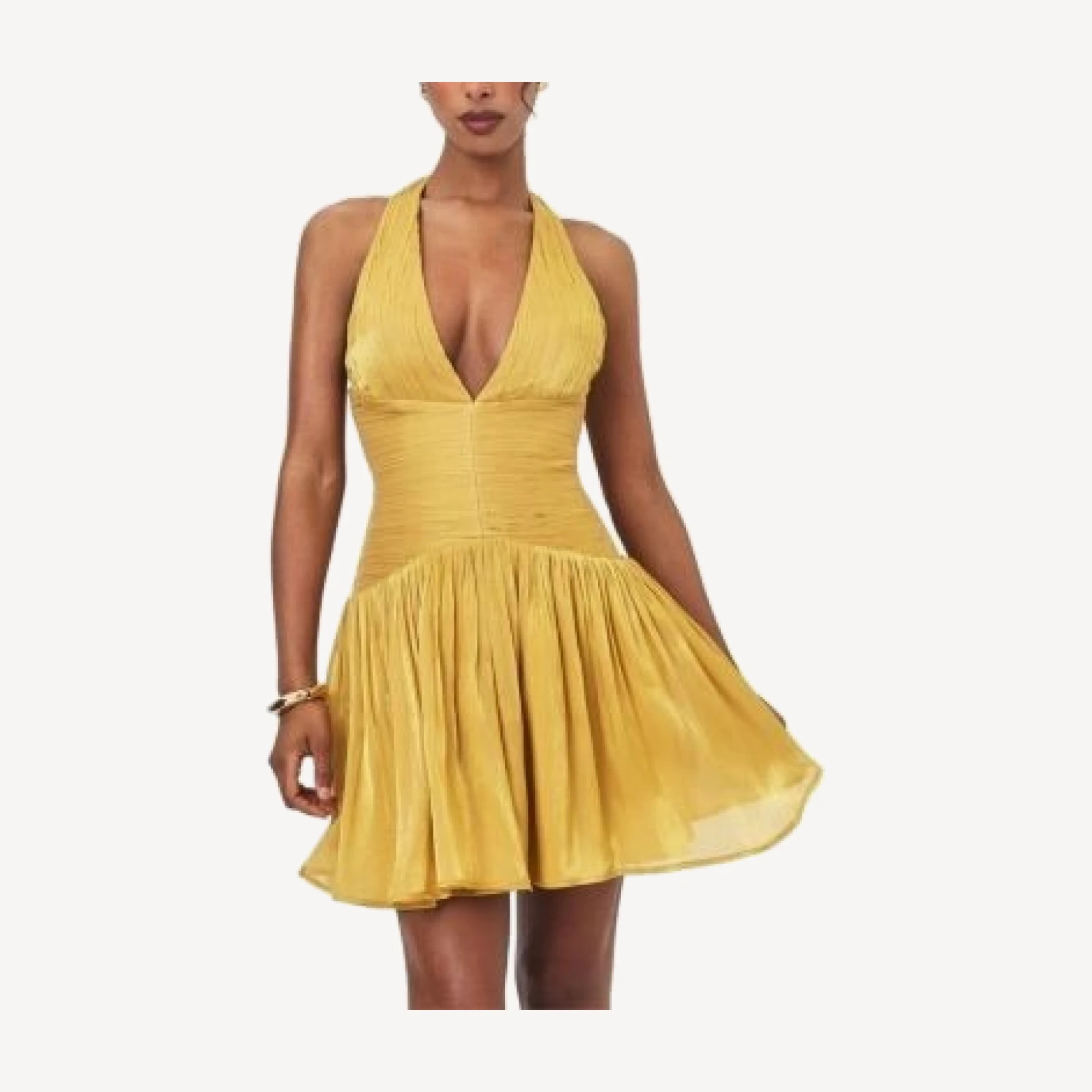 Miss Circle Xavia Crystal Organza Plunging Halter Mini Dress