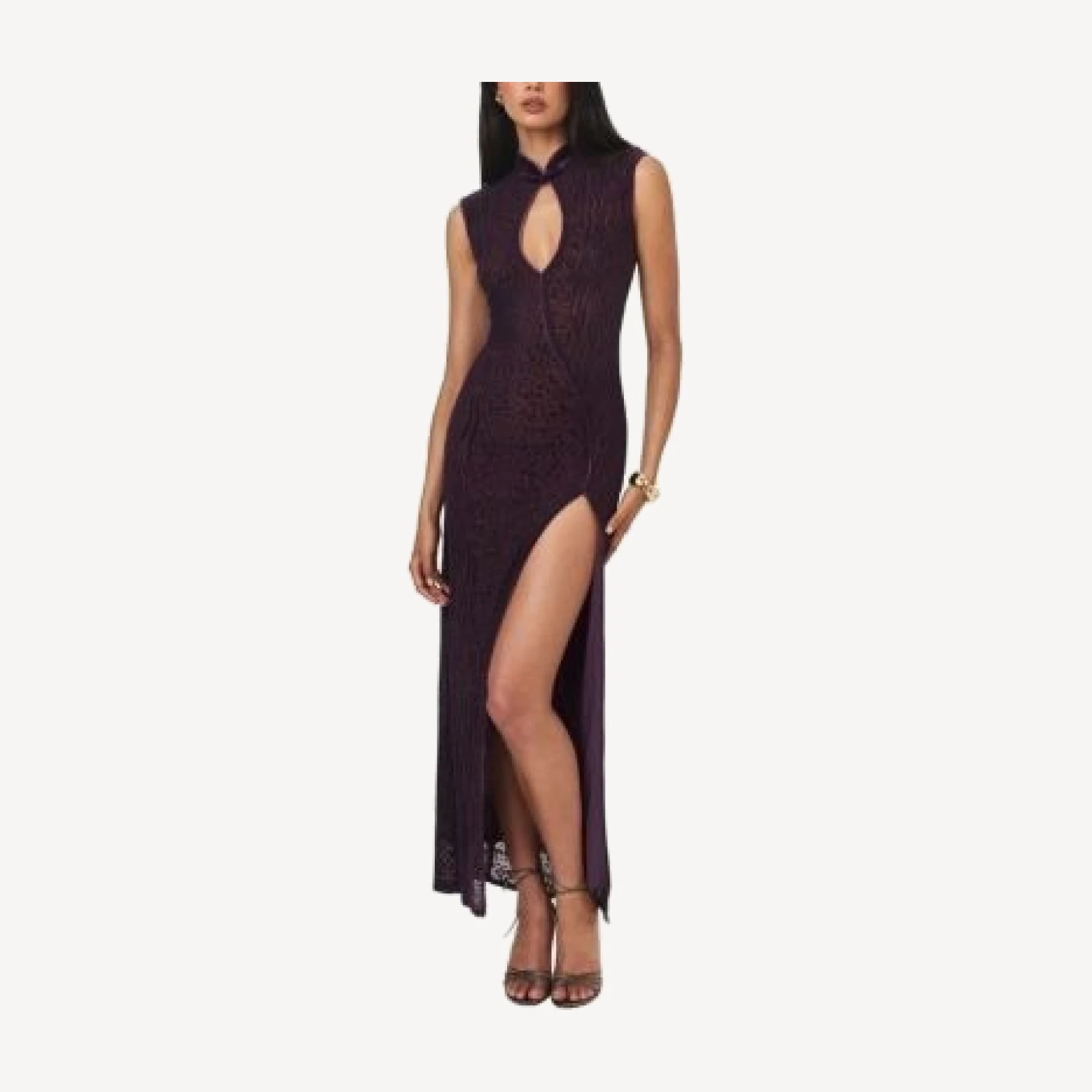 Miss Circle Riona Burnout Velvet Mesh Keyhole Maxi Dress
