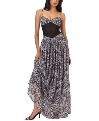 Miss Circle Onora Zebra Print Chiffon Dipped Waist Maxi Dress