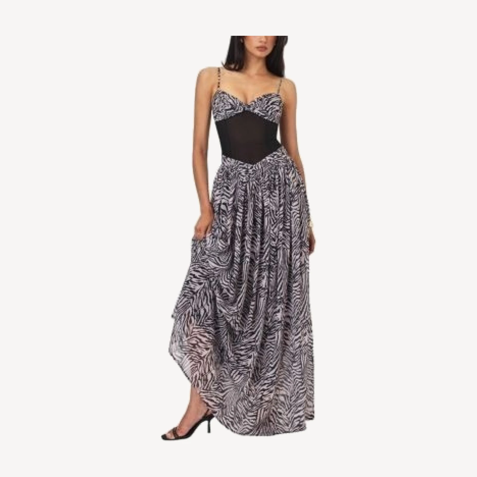 Miss Circle Onora Zebra Print Chiffon Dipped Waist Maxi Dress