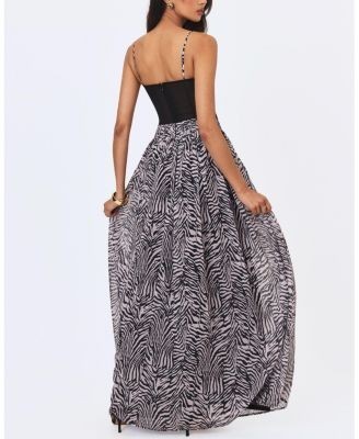 Miss Circle Onora Zebra Print Chiffon Dipped Waist Maxi Dress