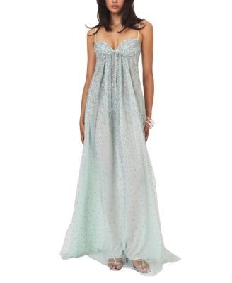 Miss Circle Wallie Rhinestone Embellished Mesh Backless Gown