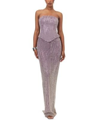 Miss Circle Tosca Beaded Gradient Strapless Peplum Maxi Dress