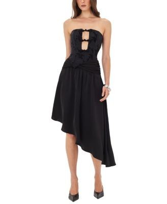 Miss Circle Yoseline Velvet Lace Cutout Asymmetrical Satin Midi Dress