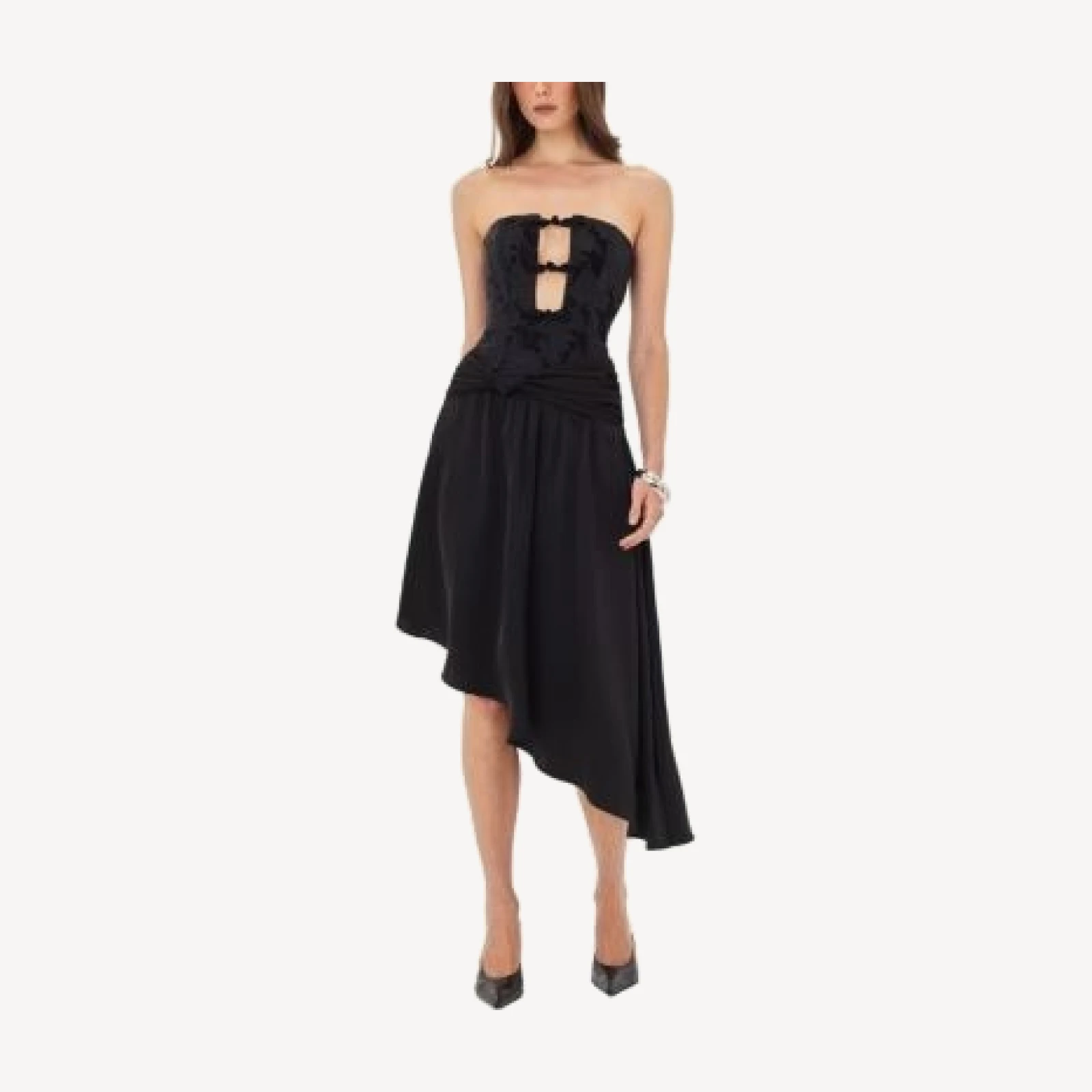 Miss Circle Yoseline Velvet Lace Cutout Asymmetrical Satin Midi Dress