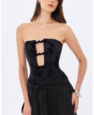 Miss Circle Yoseline Velvet Lace Cutout Asymmetrical Satin Midi Dress