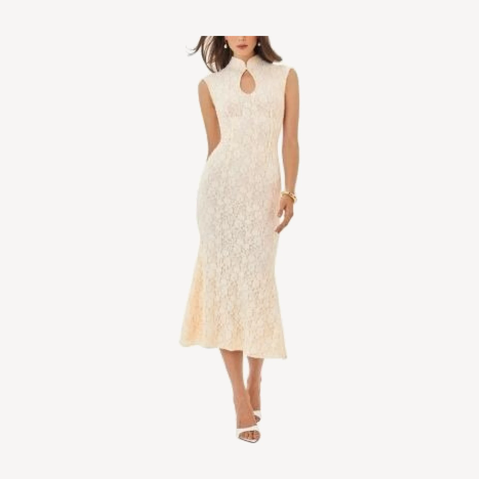 Miss Circle Garcelle Brushed Lace Keyhole Mermaid Midi Dress