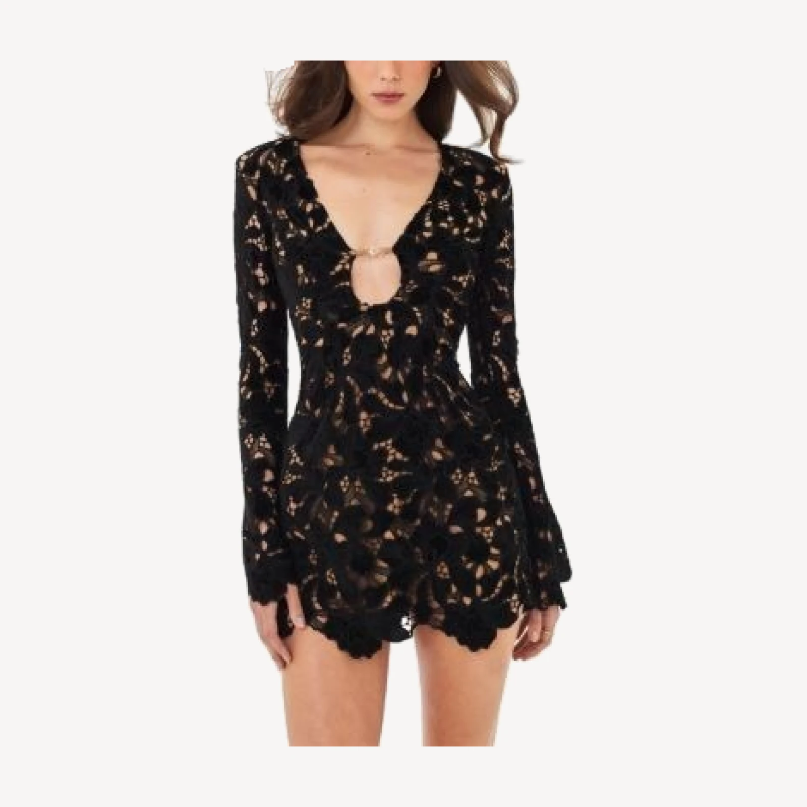 Miss Circle Penelope Velvet Lace Keyhole Mini Dress