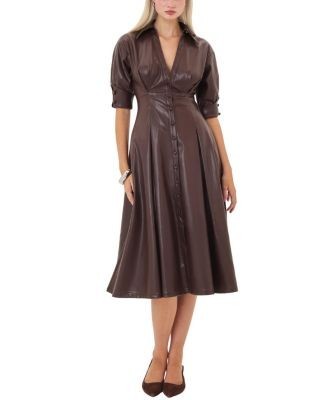 Miss Circle Vilda Faux Leather Pleated Midi Dress