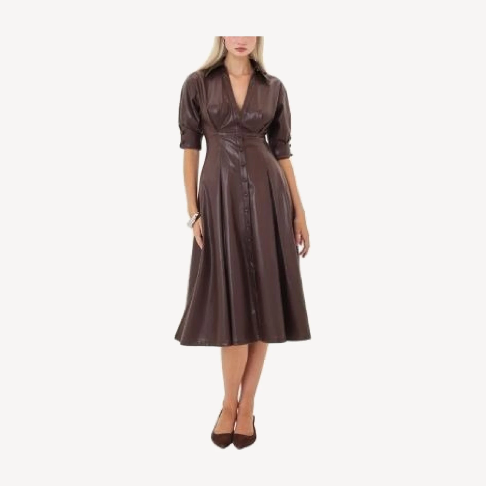 Miss Circle Vilda Faux Leather Pleated Midi Dress