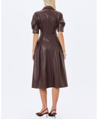 Miss Circle Vilda Faux Leather Pleated Midi Dress