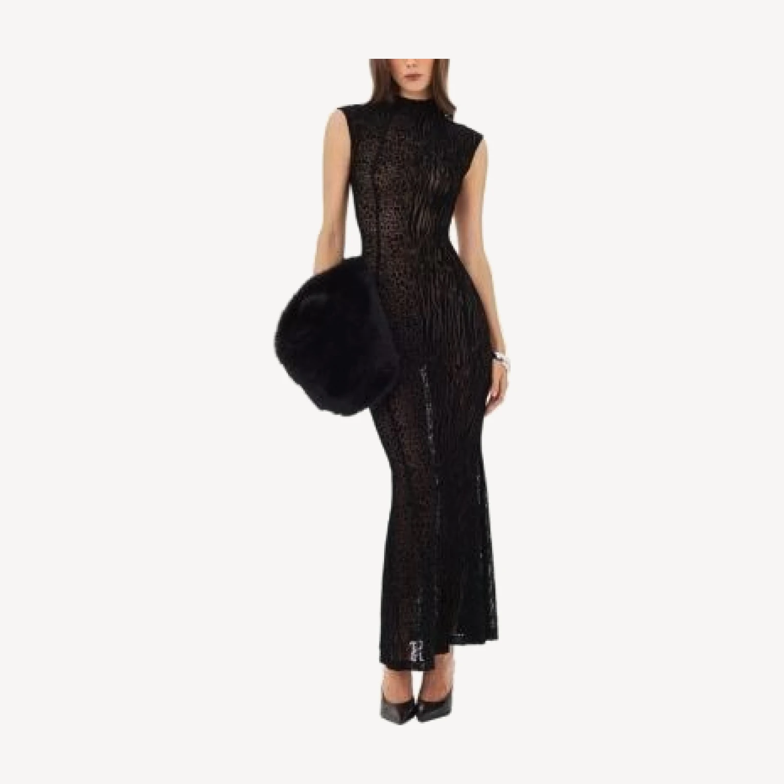 Miss Circle Tyanna Backless Burnout Velvet Mesh Mermaid Maxi Dress