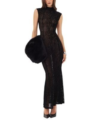 Miss Circle Tyanna Backless Burnout Velvet Mesh Mermaid Maxi Dress