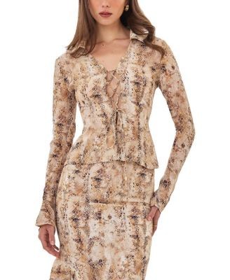 Miss Circle Umara Reptile Print Chiffon Tie-Front Top