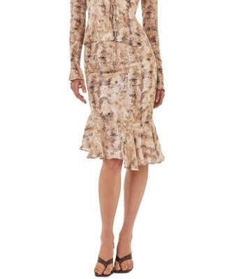 Miss Circle Umarah Reptile Print Asymmetrical Ruffled Skirt