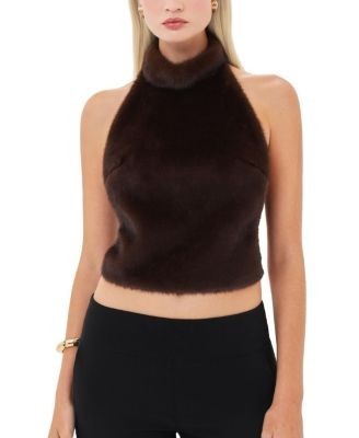 Miss Circle Xeriah Faux Mink Fur Backless Halter Top