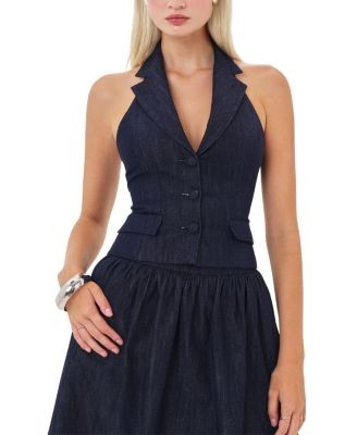 Miss Circle Mavis Denim Halter Single-Breasted Lapel Top