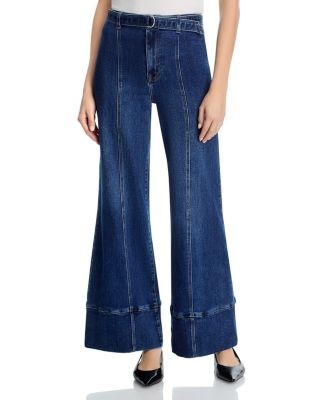 Aqua Belted Seamed High Rise Wide Leg Jeans in Indigo - Exclusive