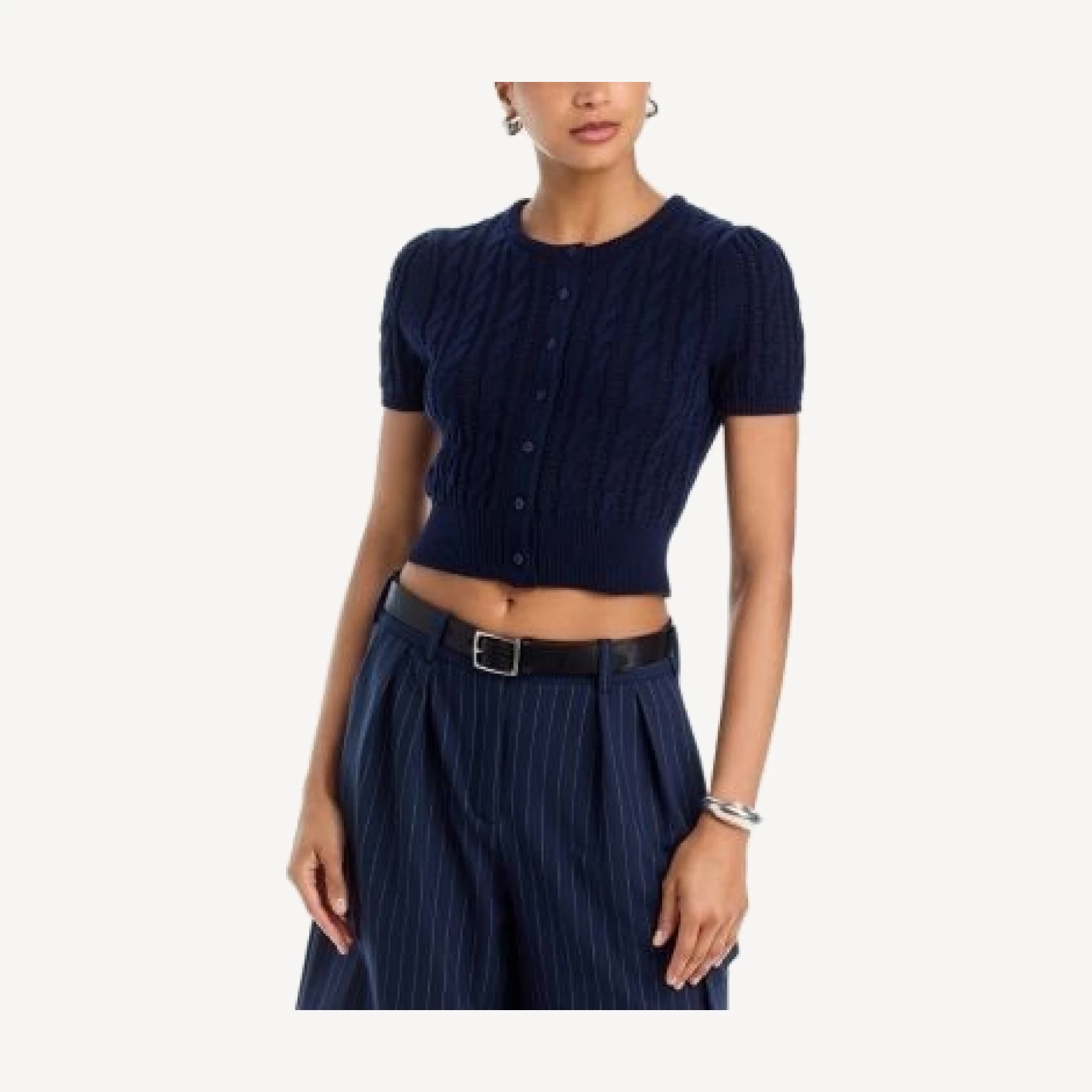 Aqua Pointelle Short Sleeve Cardigan - Exclusive