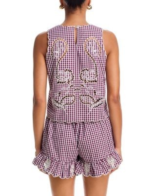 Aqua Scalloped Hem Gingham Tank Top - Exclusive