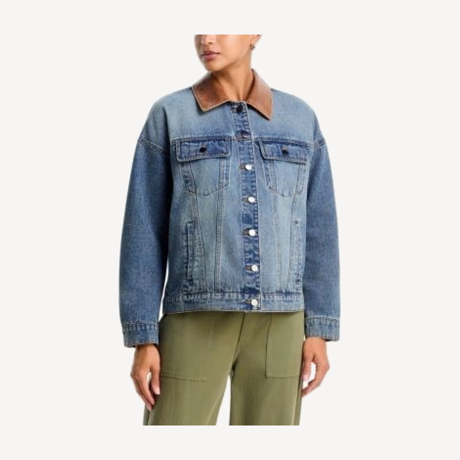 Aqua Contrast Collar Denim Jacket - Exclusive