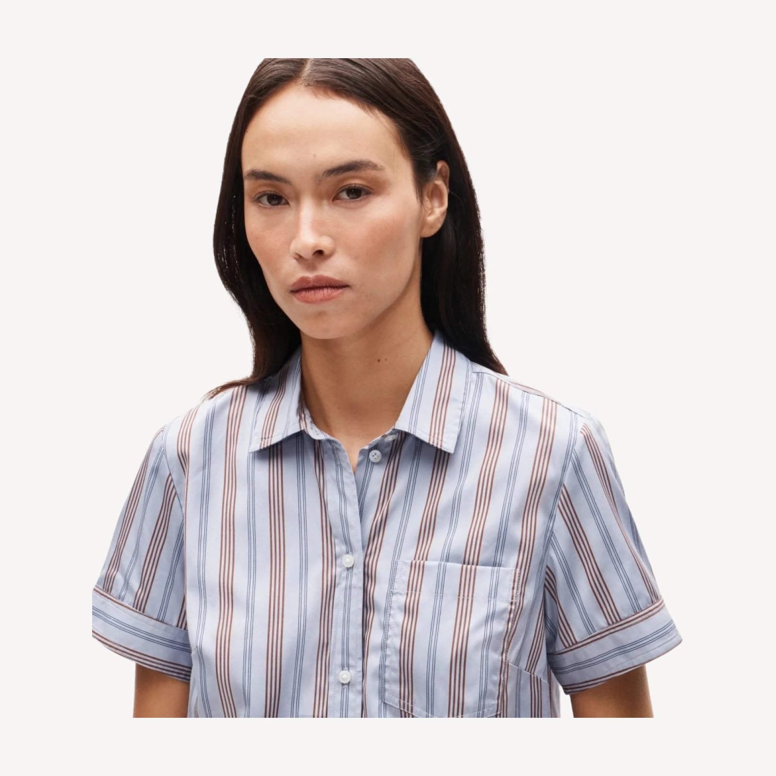 Button-up short-sleeve shirt in striped poplin