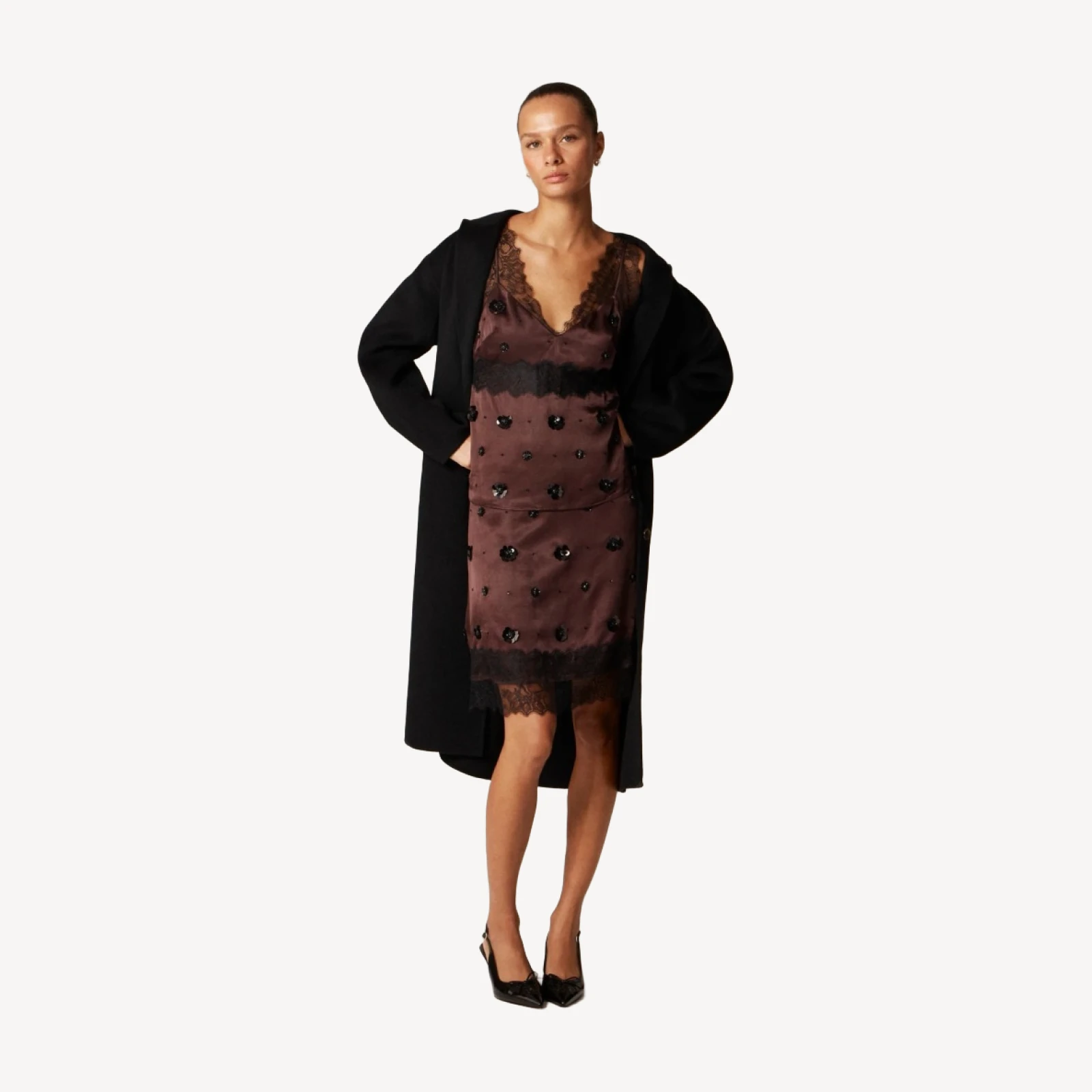 Collection embellished lace-trim mini skirt in luster charmeuse