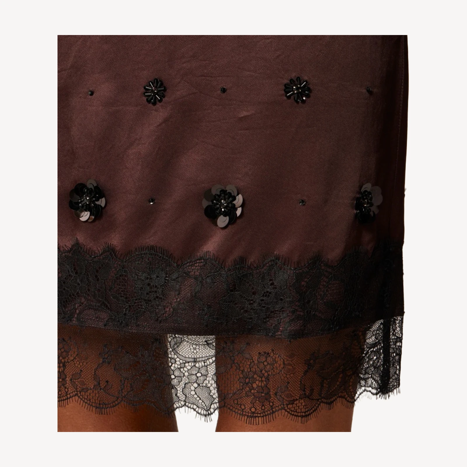 Collection embellished lace-trim mini skirt in luster charmeuse