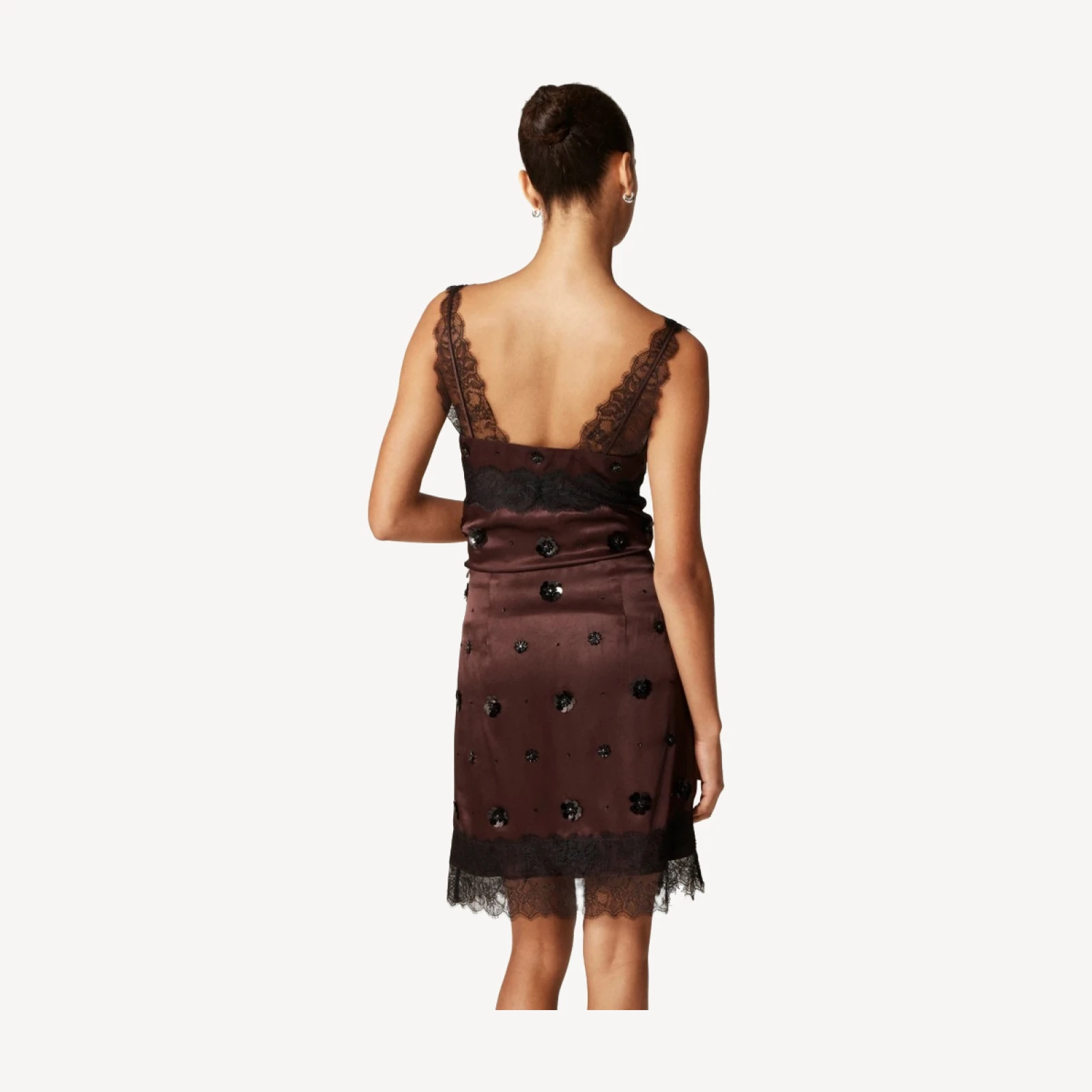 Collection embellished lace-trim mini skirt in luster charmeuse
