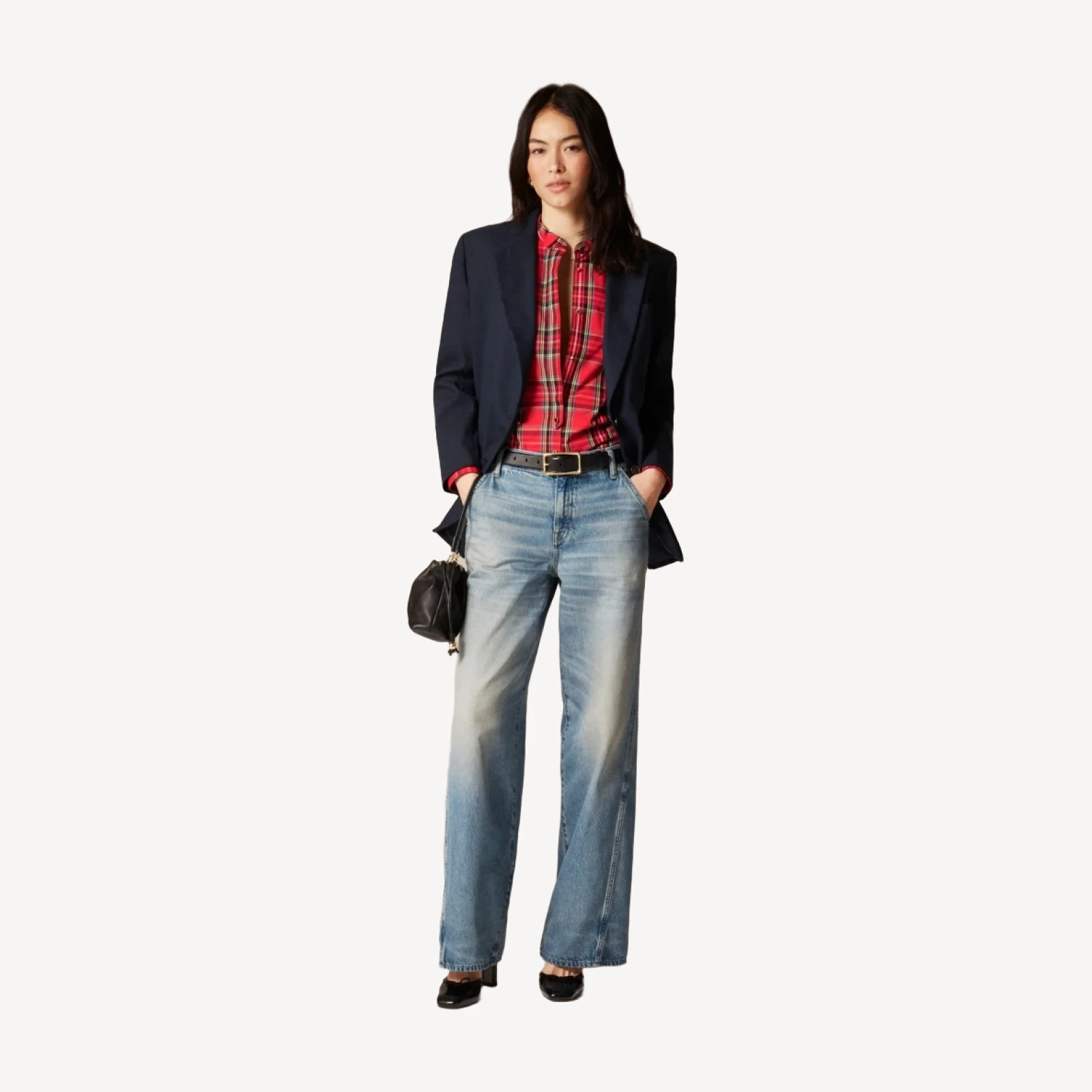 Jules tuxedo shirt in tartan cotton poplin