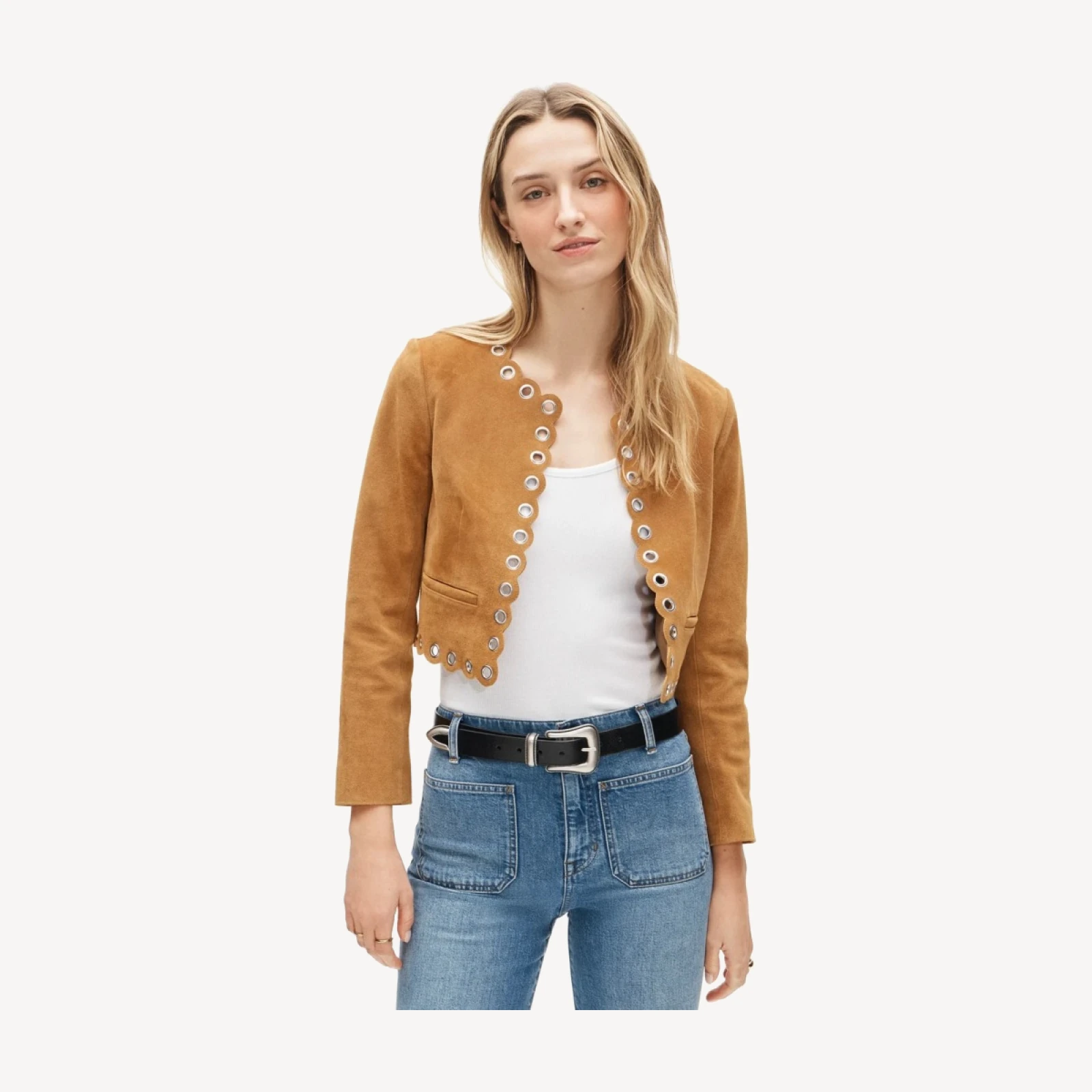 Collection cropped grommet lady jacket in suede