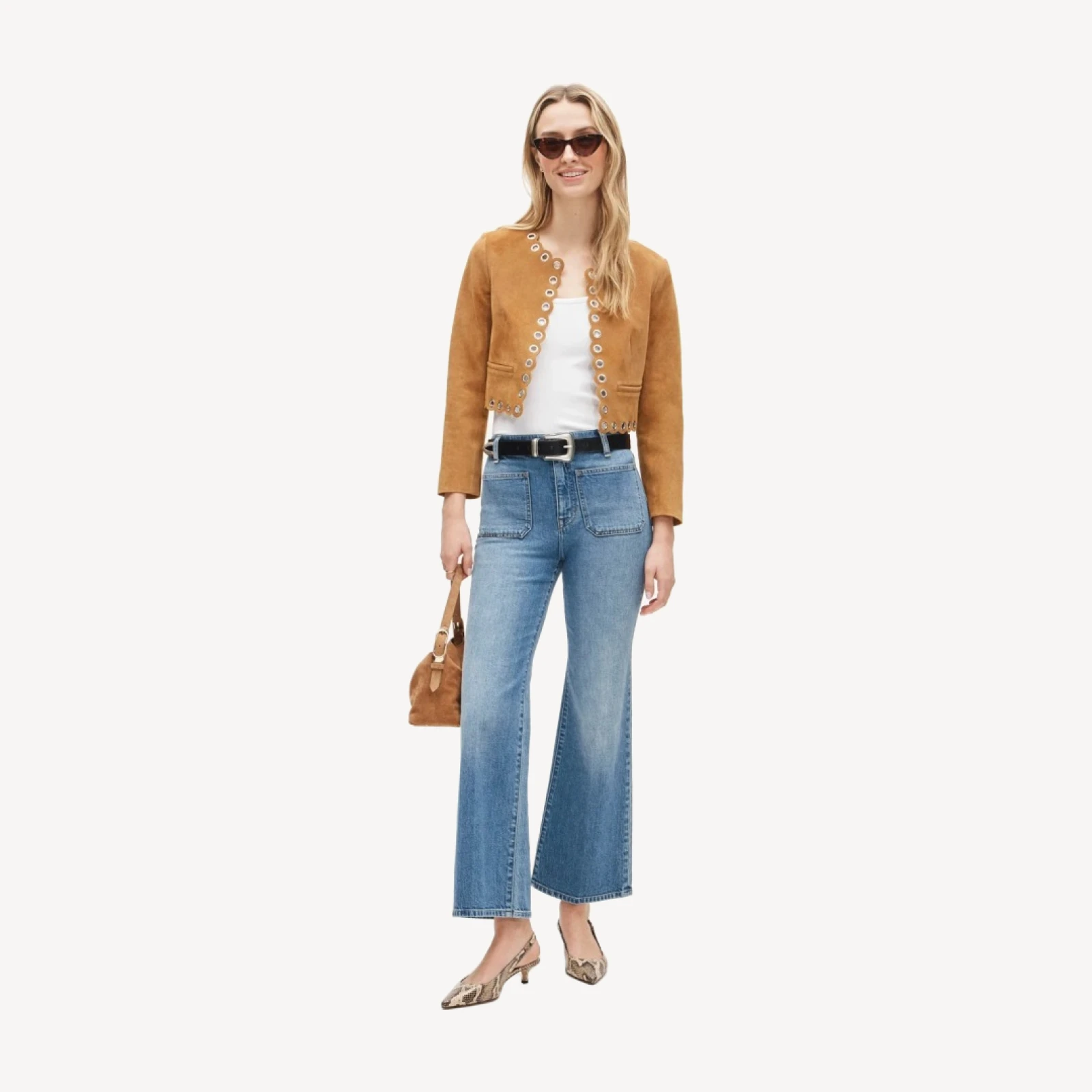 Collection cropped grommet lady jacket in suede