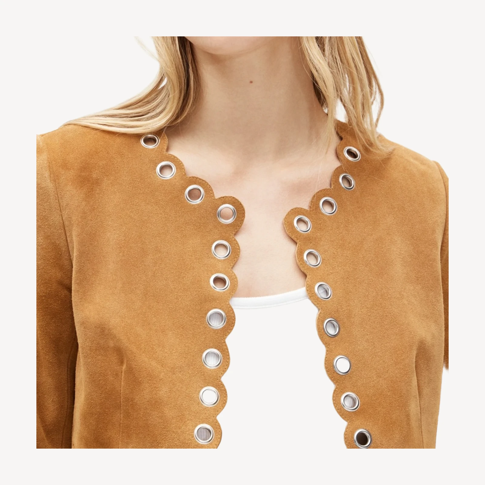 Collection cropped grommet lady jacket in suede